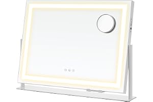 Songmics Sminkspegel med belysning, 58 x 43 cm, kosmetisk spegel med 15 LED-lampor, med laddningsportar, pekkontroll, 3 ljusf