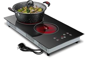 KICHPOWER Glaskeramikkochfeld 2 Platten, Kochfeld Einbau 30cm, Herdplatte 2 Kochfelder, Kochfeld 2 Platten mit Stecker, Touch-Steuerung, 3000W mit 9 Leistungsstufen, 1-99 Min Timer für Alle Töpfe