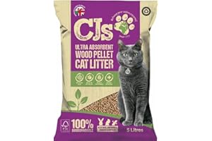 Cj's Premuim Cat Litter Ultra Absorbent Wood Pellets Non Clumping Biodegradable Natural Litter for Cats, Rabbits, Poultry and Reptiles - 5L
