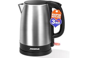 Aigostar Milo - Bollitore Acqua Elettrico 2200W, Capacità 1,7L, Bollitori In Acciaio Inox spazzolato, Senza BPA con Spegnimento Automatico e Protezione da Bollitura a Secco, Filtro Anticalcare, Nero