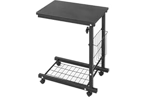 DlandHome Carrello da letto regolabile in altezza 56 ~ 76 cm, tavolino da salotto piccolo a forma di U con cestino supporto per computer portatile per colazione, nero
