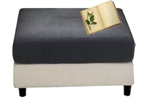 MIECOAE Ottoman Cover Rectangle Square Ottoman Covers Stretch Velvet Jacquard Ottoman Slipcovers Black/Cream/Dark Grey/Beige Foot Stool Covers Removable Washable with Elastic Bottom (Color : #9, Size : 50-6