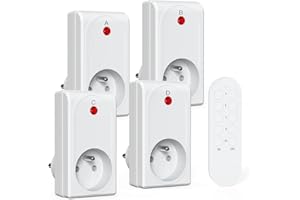 Prise Telecommande sans Fil, SURNICE Prises Télécommandée Programmable, Portée 80M, 1000W, Puissance dissipée faible, All On/Off, Piles Fournies, Blanc