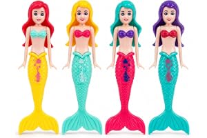 AURALIN Dykleksak sjöjungfru 4 stycken, sjunkande poolfigurer i rött, grönt, gult, dykspel för pooler, undervattensspel, appo