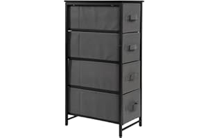 SWINTERY Chest of Drawers Bedroom, Drawer Storage Unit, Dresser with 4 Fabric Drawers, Metal Frame, Tall and Slim (A-Dark Grey[Narrow version], 4 Drawers)