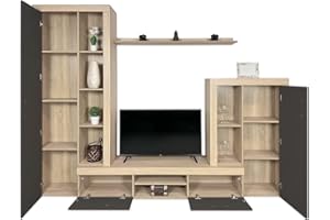 mattfy - Mueble de Salón Moderno, Módulos de Comedor, Modelo Evi, Acabado en Cambria y Grafito, Medidas: 263 cm (Ancho) x 202 cm (Alto) 40 cm (Fondo)