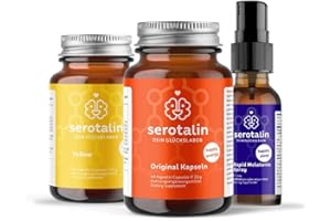 ‎SEROTALIN Serotalin® Glückslabor Set mit 1x ORIGINAL Kapseln mit Griffonia (60 Stk) 1x YELLOW mit Johanniskraut und 1x liposomales Melatonin Einschlafspray mit Baldrian ohne Alkohol (30ml)