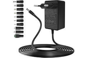 Gonew21 Adaptateur Secteur Alimentation 12V - Adaptateur AC/DC 2M Fil 10 Fiches, Universel Chargeur 12V 2A 24W Sortie, Entrée AC/DC Adapter 200-240V 50-60HZ, pour Bande LED, Routeurs et Autres(~2A)