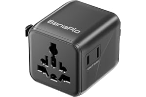 BANAPLO Universal Travel Adapter UK to World,1 Universal AC Socket and 1 US Socket, Universal Adapter Plug with Dual 10A Fuses, Travel Adapter Worldwide (Type A/C/G/I), for Trips in USA/Europe/AU/UK