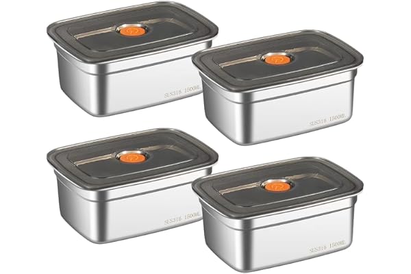 EVIRA 316 Stainless Steel Fridge Storage Box Set 1500 ML (Pack of 4) Premium Food Grade & Leakproof Container Airtight Locking Lids Microwavable, Freezer & Dishwasher Safe Kitchen Organizer