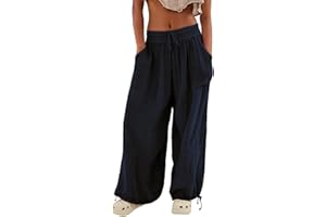 Skang Sommerhose Damen Leicht und Luftig mit Elastischem Bund Casual Lose Trousers Freizeithose mit Taschen Frauen Hosen Hippie Haremshosen High Waist Stoffhose Pumphose Einfarbig Locker Yoga Pants