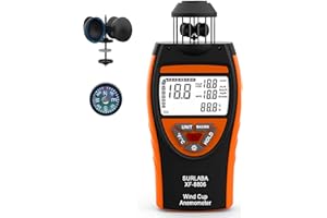 SURLABA Wind Cup Anemómetro Exterior, Digital Medidor de Velocidad Viento 0.7~42m/s con MAX/MIN/AVG Modos & Prueba de Temperatura del Viento, Wind Speed Meter con Brújula para Drones Vela Surf Tiroteo