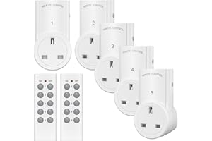 HBN Remote Control Plug Socket,13A/3120W Wireless Light Switch 30M/100ft Operating Range for Household Appliances,5 Pack Sockets and 2 Remotes