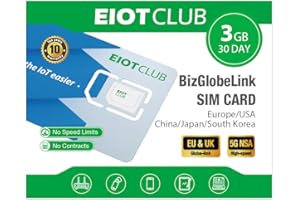 EIOTMART EIOTCLUB SIM Globale, 3GB Dati | 30 Giorni, SIM Prepagata 5G/4G per UE (33 Paesi) + USA/Cina/Giappone/Corea del Sud, Senza Contratto, Ricaricabile, per Telefoni, Router, Hotspot, Solo Dati