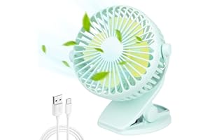 EXTFANS Ventiladores de clip,ventilador de mesa, ventilador pinza usb con batería recargable, vventilador portatil ajustable de 3 velocidades 360 para dormitorio de escritorio,Azul