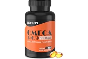 HOOLOO Omega 3 6 9 Capsules Fish Oil 3600mg with 816mg EPA & 544mg DHA per Serving | 180 Softgel Capsules (3 Months Supply) | Heart, Brain, Eye and Joint Support for Men & Women - Made in USA