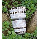 Handgefertigtes Windlicht weiß gold schwarz 14 cm hoch