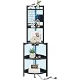 Dripex 152cm Tall Corner Shelf with Power Outlets & Strip Lights, 5 Tier Corner Corner Ladder Shelf, Freestanding Industrial Corner Bookshelf Plant Stand for Small Spaces