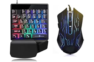 YUNIR OneHanded mechaniczna klawiatura do gier, zestaw 35 klawiszy, 7-kolorowe podświetlenie, ESports, uniwersalna klawiatura USB, kombinacja myszy z ergonomiczną podpórką pod nadgarstek i antypoślizgową