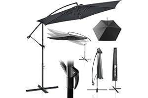 Juskys Ampelschirm Brazil mit Ständer & Kurbel – 300/350 cm – UV-Schutz & wasserabweisend – Sonnenschirm für Garten & Terrasse - Grau