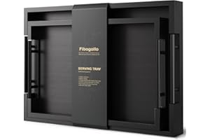 Fibogollo Bamboo Set of 2 Serving Tray with Metal Handles,Ottoman Decorative Trays Platter for Coffee Table,Living Room,Bar,Party(Black)