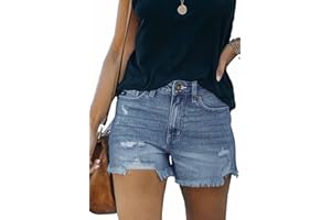 ANCAPELION Damen Denim Shorts Mittlere Taille Crimpen Hotpants Ripped Jeansshorts für Sommer