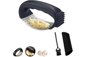 LEERMEIZI Prensa de ajo, Picadora de Ajo, Picador de Ajos Manual, Prensa Ajos, Picadora de Ajos de acero inoxidable, con pelador y cepillo de limpieza, Ideal para la cocina (1 Pcs)