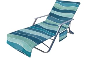FANSU Streifen Schonbezug für Gartenliege Frottee Liegenauflage Garten Sonnenliege Handtuch mit 2 Taschen Stuhl Strandtuch für Schwimmbäder Strände Gartenhotels (Blaue Welle,75x210cm)