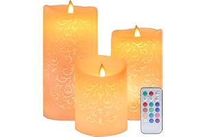MULEVIP Velas LED,Vela Sin Llama Patrón Hueco,3 Luces LED de Vela Control Remoto,con Control Remoto Y Temporizador para Decoración de Fiesta en Casa Regalos del Festival del Banquete