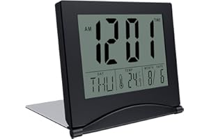 ‎MMOBIEL MMOBIEL Zegar Budzik Cyfrowy LCD Alarm Podróżny Składany - Zegar na Biurko ze Wskazaniem Temperatury i Daty - Budzik z Wyświetlaczem na Baterie - Czarny