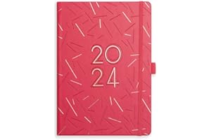 Matilda Myres 2024 Diary - A5 Week to View Diary - Weekly Diary Over 2 Pages - Diary January to December 2024 - Document Storage Pocket - Notes Pages - Red