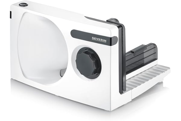 SEVERIN Trancheuse universelle 100 W, Trancheuse électrique pour découpe fine comme épaisse, Trancheuse à jambon, pain, fromage, avec lame en inox amovible, AS 3912, Blanc