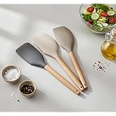 Deconox Bambu Saplı Silikon Dar Sıyırma Spatulası, Bambu Uzun Silikon Dar Spatula 27cm 3 Renk Se&ccedil;enekli (KREM)
