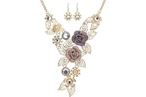 YAZILIND exagerada Flor Collar Pendientes Vintage Collar aleación Rhinestone joyería Set Mujeres Partido Dangle Pendiente Regalo