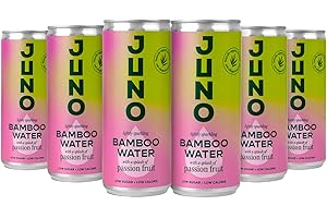 Juno Bamboo Water - Passion Fruit Sparkling Water | Flavored Bamboo Sparkling Slim cans | Non Alcoholic Drinks | Low Calories, Vegan, Natural Antioxidants & Vitamins | 6X250ml