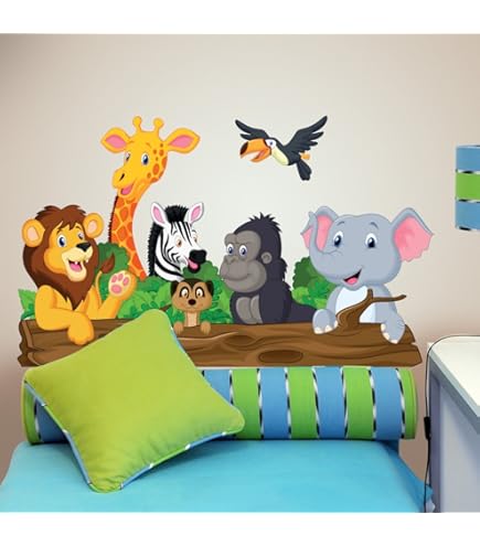Autocollants Muraux Enfant Et Hypoallergénique Effet Tissu Doux Repositionnables Jungle Zoo Savane Décoration Bébé Nouveau Pépinière Adhési | Leroy Merlin