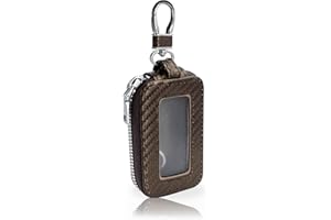 AdiStylinno Car Key Fob Case, PU Leather Universal Car Key Pouch with Keychain and Carabiner, Zipper Key Holder Wallet Smart Car Key Cover for Men Women