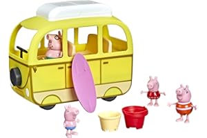 Peppa Pig - Camper alla Spiaggia, Veicolo Giocattolo per età Prescolare, 10 Pezzi, Ruote Che Girano, dai 3 Anni in su, Multicolore