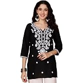 Short Kurti for Women for Jeans, Chikankari Kurtis for Ladies, Lakhnavi V- Neck Women's Tunic Design Kurta, Floral Kurtas & T