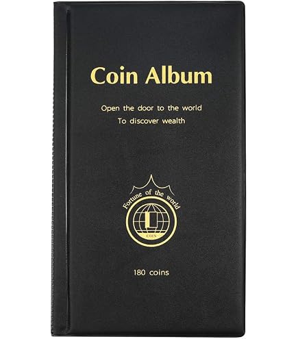 Cigrubo Album Collection Pièces – 20 Pages – 480 Pochettes 3×3 Cm – Couverture Cuir – Fermeture Éclair – Porte-Monnaie Noir