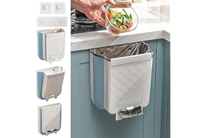 Haoh Poubelle de Cuisine Pliable Sans Poinçon Montage Murale Poubelle avec Boîte de Rangement pour Sacs Poubelles pour Voiture Bureau à Domicile (Blanc Bleu)