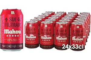 Mahou Sin Filtrar, Pack 24 Latas x33cl, Cerveza Con Elaboración Tradicional, Cerveza Artesanal, Bebida Refrescante, Intensa y Fresca, Con Notas Cítrica, 5.5% Vol Alcohol