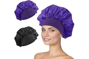 Amaxiu Cuffia per capelli in raso di seta per dormire, 2 pezzi, cuffia per dormire per capelli ricci in seta con ampia fascia elastica in seta, copertura per la testa in raso, cuffie da doccia per