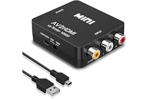 Amtake - Conversor de audio RCA a HDMI, 1080P RCA, por compuesto, CVBS AV a HDMI, grabador de vídeo, compatible con PAL/NTSC con cable de alimentación USB