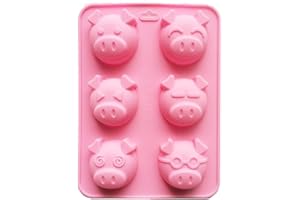 Molde de silicona Allforhome antiadherente grande con 6 cavidades con formas de cerditos con diferentes expresiones. Molde para pasteles, chocolate, magdalenas, dulces, pasta de azúcar, budín, fondant, mantequilla, resina, cabujón, arcilla polimérica, Fimo, pasta de goma, PMC, cera, jabón, etc.