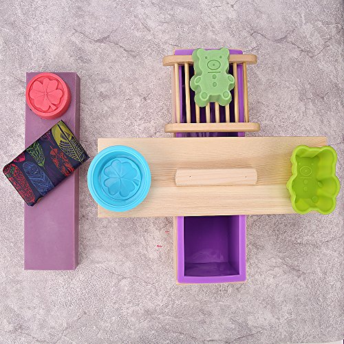 HUKOER Rechteckige Silikon-Seifenform mit Holzbox und Holzdeckel mit 2 Presslöchern, 2 Stück Nette Silikonformen und ein Holzseifenhalter für DIY Hausgemachte (B) - 9