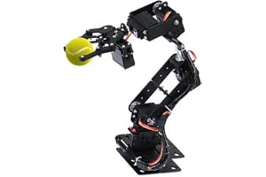 Tissting 6DOF Robot Mechanical Arm Clamp Claw Kit, Industrial Robot Parts 6 Axis Manipulator med 6 Servo Motors för collegeundervisning DIY -projekt Black Aluminium Plate