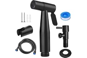 Discoball Handheld Bidet Sprayer Stainless Steel Toilet Bidet Spray Head, Bathroom Shower Bidet Tap Spray Toilet Cleaning Faucet Bidet Shower with Adapter and 1.5m Hose for Bathroom Cleaning (Black)