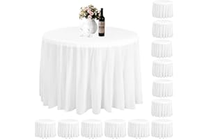 Lot de 12 nappes Rondes jetables en Plastique de qualité supérieure 213,4 x 213,4 cm pour Tables Rondes, fêtes intérieures ou extérieures, Anniversaires, Mariages, Noël, Barbecue, Banquet (Blanc)