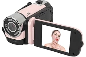 Lazmin112 D90 Video Camera Camcorder, 1080P 16MP Digital Camera Recorder, 16X Digital Zoom Vlogging Camera with 2.4 Inch Rotatable Screen, Fill Light, 1/4 Thread (Pink)